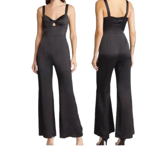 CHELSEA 28 Black Satin Polyester Keyhole Wide Leg Jumpsuit Size M NWOT